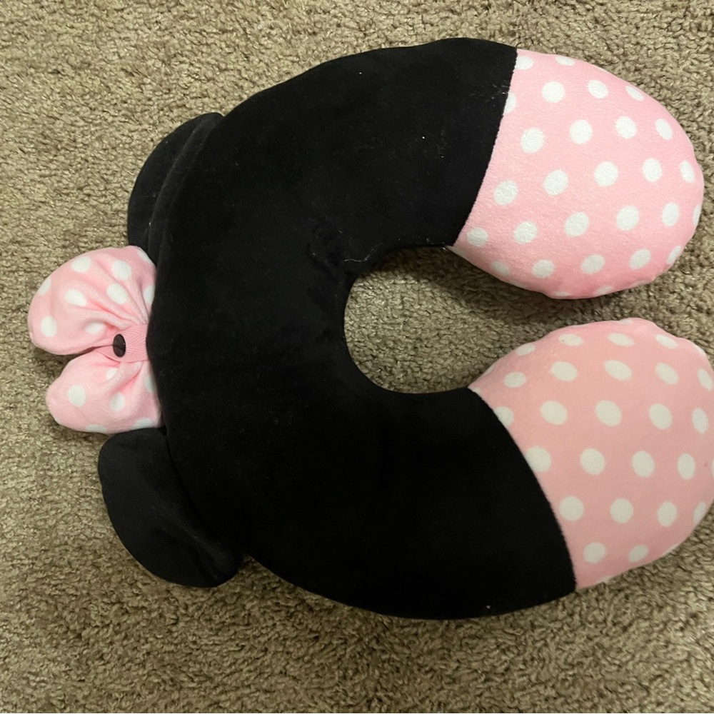 Cute Black and Pink Polka Dot Neck Pillow Minnie Mouse Disney. Kid/ Adult